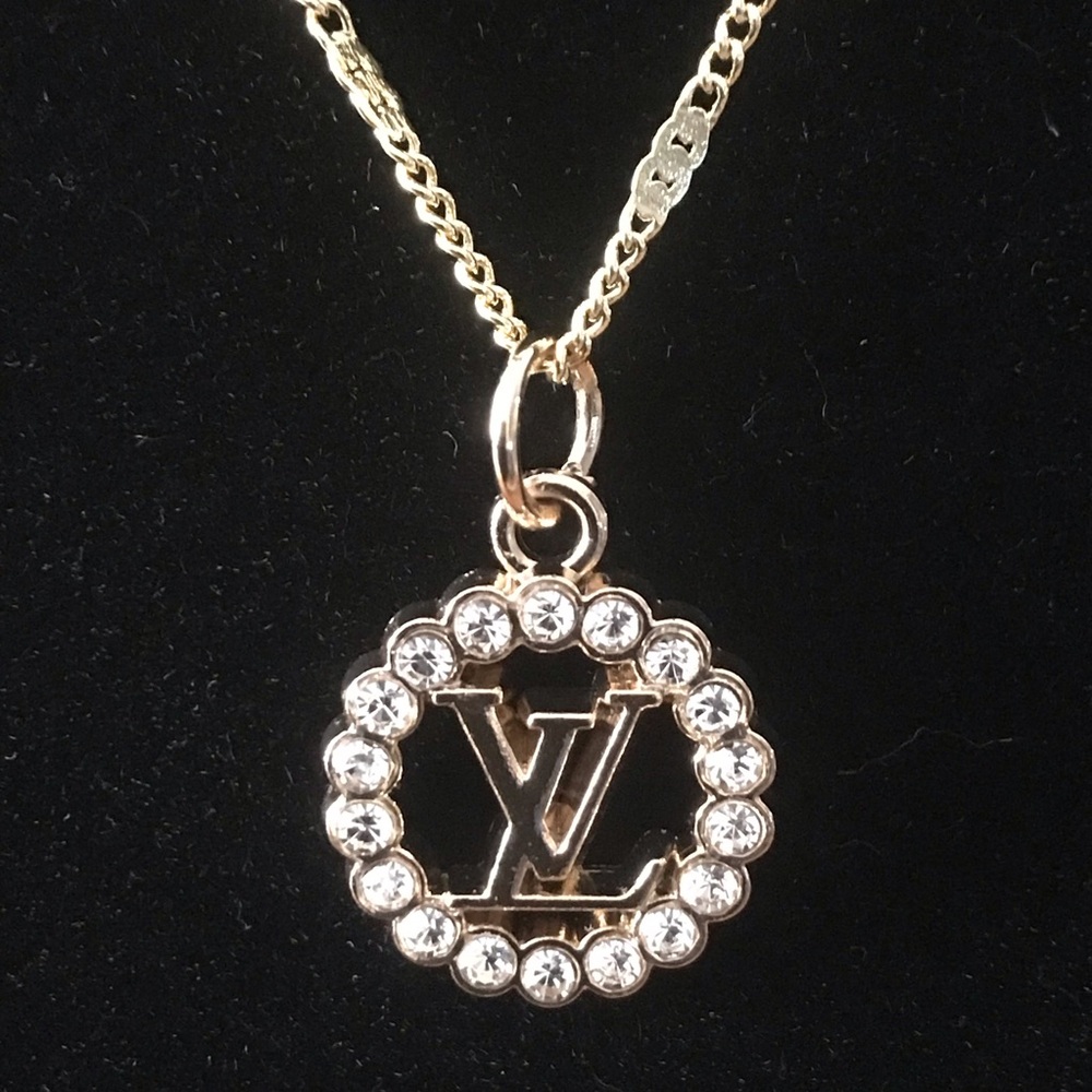 Louis Vuitton Crystal charm with 16inch adjustable to 18inch gold plated chain